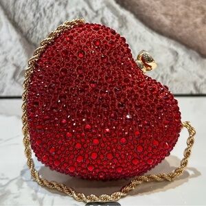 NWOT Elegant Red Heart-Shaped Braided Accent Sequins Clutch